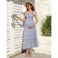 thumbnail image 2 of Smocked Maternity Boho Dress Casual Spaghetti Strap Ruffle Sleeveless Swing Summer Maxi Dress, 2 of 5