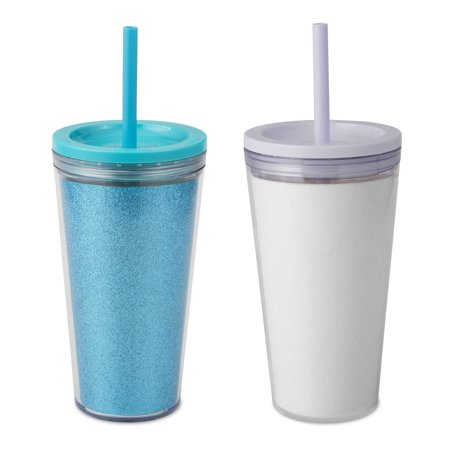 Copco 2 Pack Set of Minimis Tumbler  Teal and White Glitter