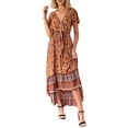thumbnail image 2 of Franhais Women's Summer Long Boho Dress Short Sleeve V Neck Irregular Hem Tie Up Floral Dress, 2 of 7