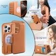 thumbnail image 4 of Detachable Wallet Case for iPhone 16 with RFID Blocking Card Slots Holder, Premium PU Leather Magnetic Kickstand Shockproof Removable Flip Protective Cover with Wristband for iPhone 16, Brown, 4 of 14