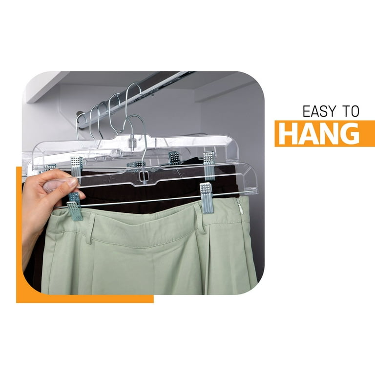 Hanger Central Durable Clear Plastic Pants Hangers with Clips, 14 inch, 12 Pack
