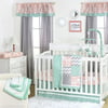 The Peanut Shell 3 Piece Baby Crib Bedding Set - Mint Green, Coral and Grey Patchwork - 100% Cotton Quilt, Crib Skirt and Sheet