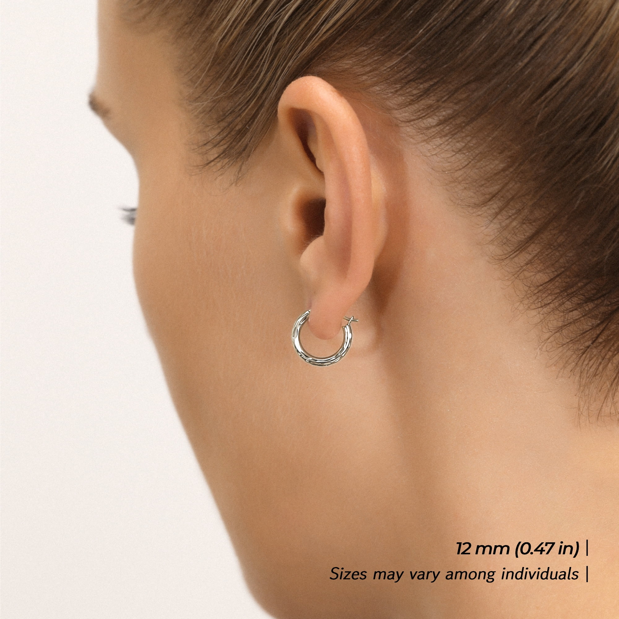 Tilo Jewelry 14K White Gold Diamond-Cut Engraved Round Hoop Earrings (12mm) for Women, Men, Unisex