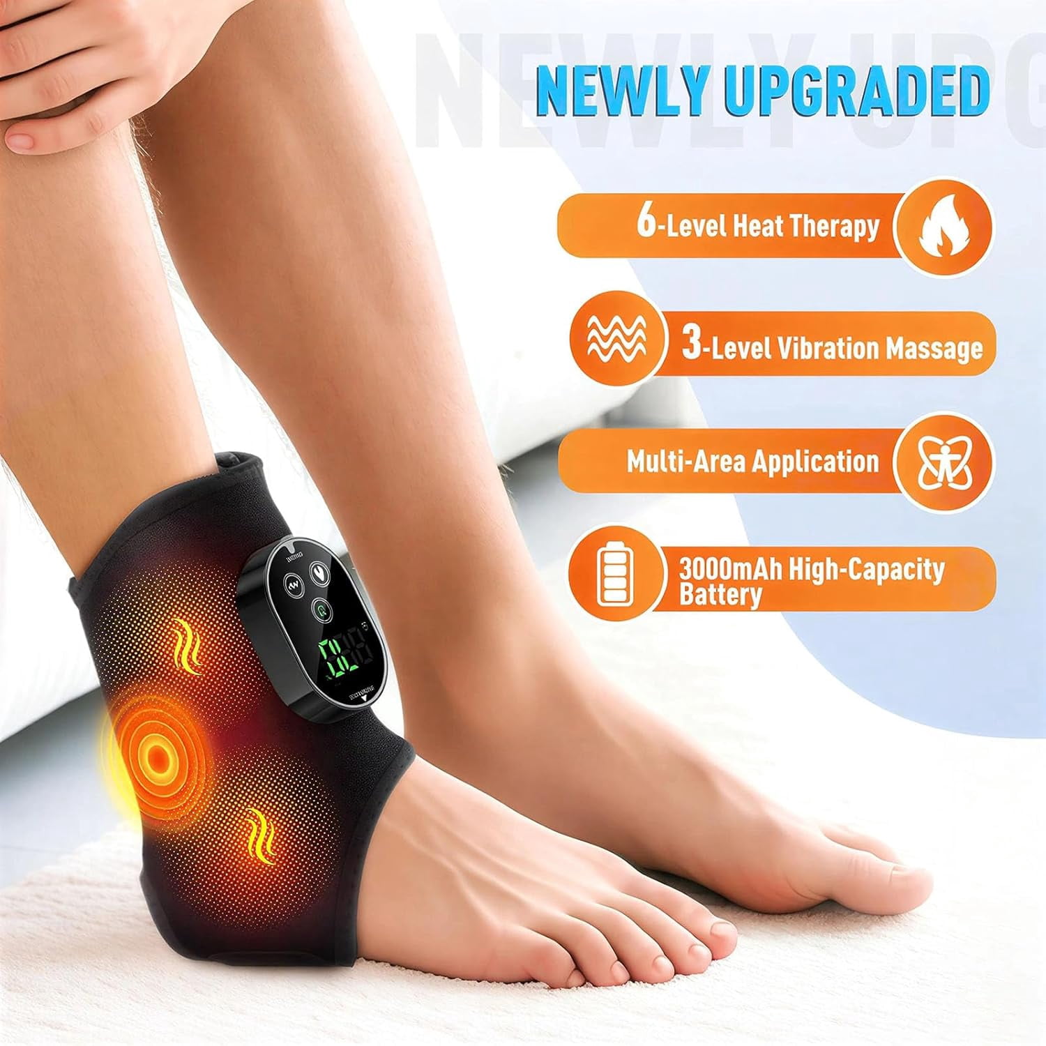 2026 Upgraded Cordless Foot Massager for Neuropathy, Heated & Vibrating Ankle Wrap with 6 Heat Levels & 3 Modes, 3000mAh Rechargeable Battery, Flexible Fit for Pain Relief & Circulation