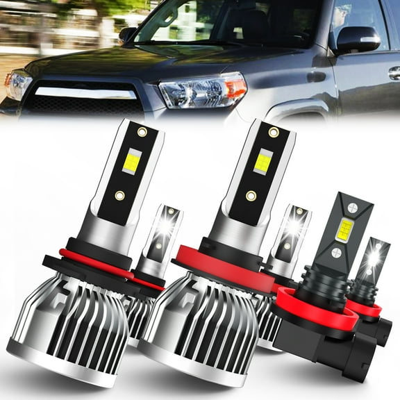 QIPEIZSP LED Headlight Bulbs Compatible With Toyota 4Runner 2010-2013,9005/H10/HB3 High Beam & H11/H8/H9 Low Low Beam  H11/H8/H9 Fog Lights combo for 4Runner,6500K White,Plug And Play,6 pack