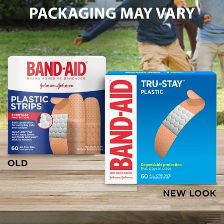 Band-Aid Brand Tru-Stay Plastic Strips Adhesive Bandages, All One Size, 60 ct