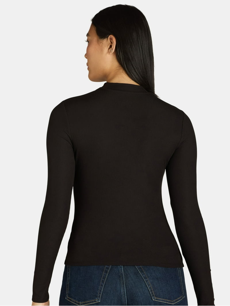 No Boundaries Neck Top - Slim Fit Long Sleeve Tee - Walmart.com