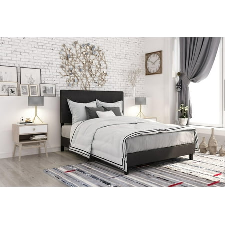 - DHP Janford Upholstered Bed, Black Faux Leather, Multiple Sizes