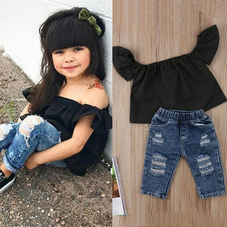 2PCS Toddler Kids Girls Off Shoulder Tops+Denim Jeans Pants Outfits Clothes Set - Walmart.com