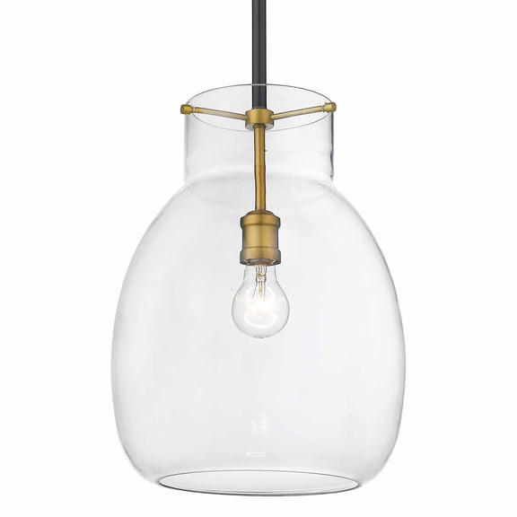 Z-Lite Bella 12" Round Clear Glass Steel Rod Pendant in Black and Olde Brass