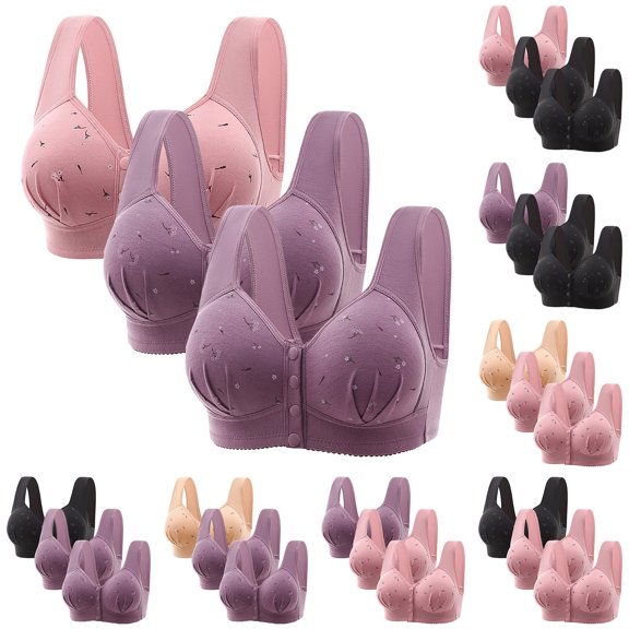 Gymayou 3 Pack Cotton Front Close Button Bras for Older Women No Underwire Wireless Comfort Senior Bra Everyday Support Bra Multicolor #1 40