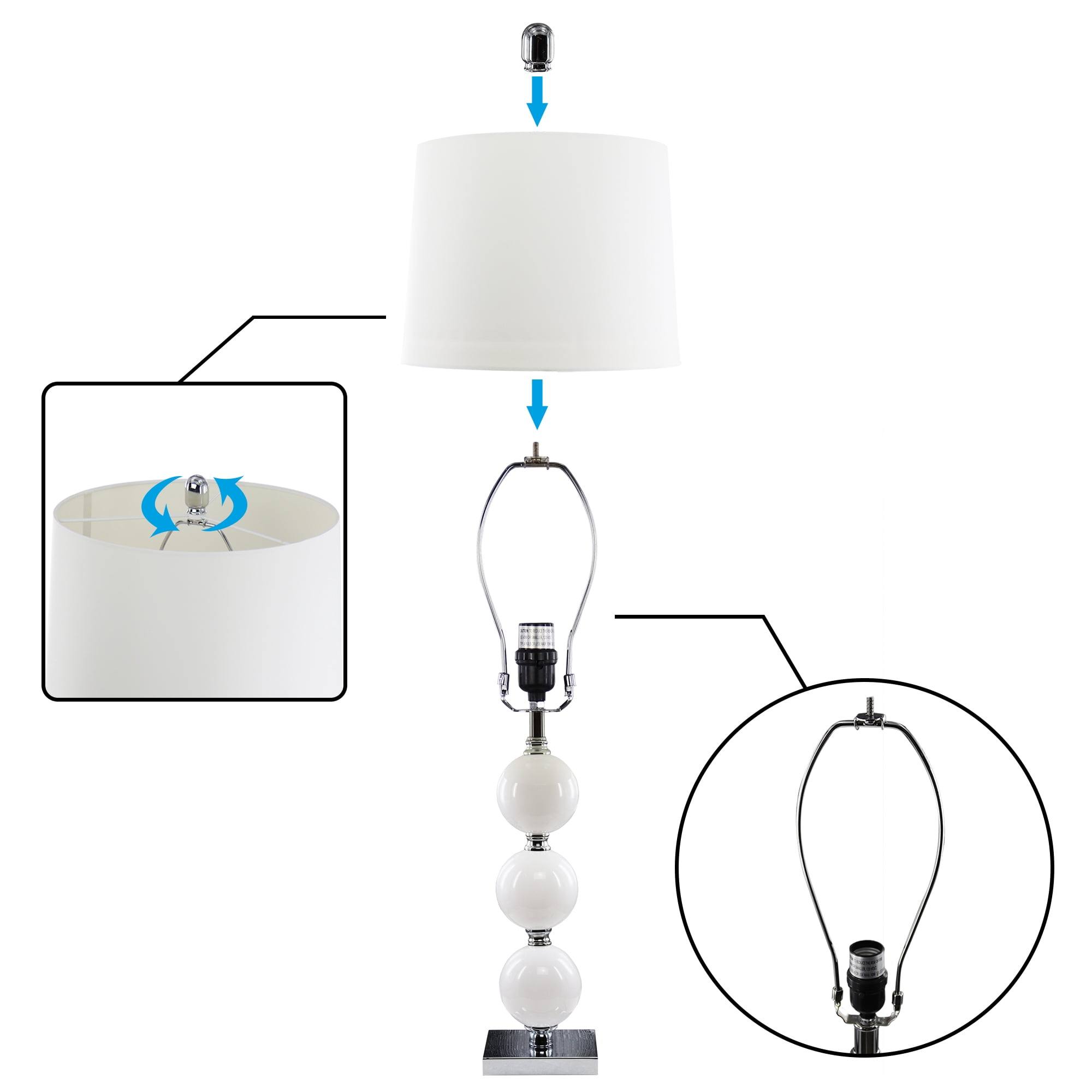 Abble Modern 2pcs Crystal Table Lamps Set with Beige Lamp Shade for Living Room and Bedroom