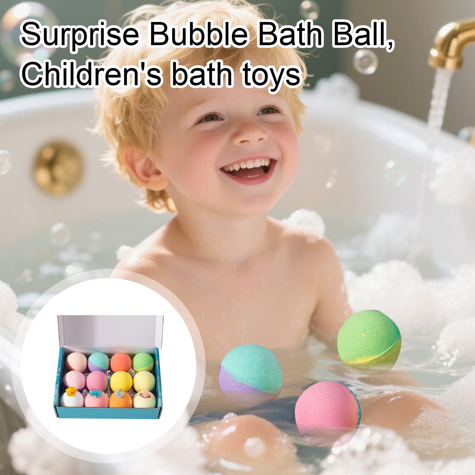 12Pcs Bath Balls for Kids with Surprise Toys Inside, Ocean Themed Bubble Bath Fizzy Set, Bath Balls Gift Set, Organic Colorful Bubble Bath Fizzy Ball, Fun Educational Toy for Boys & Girls