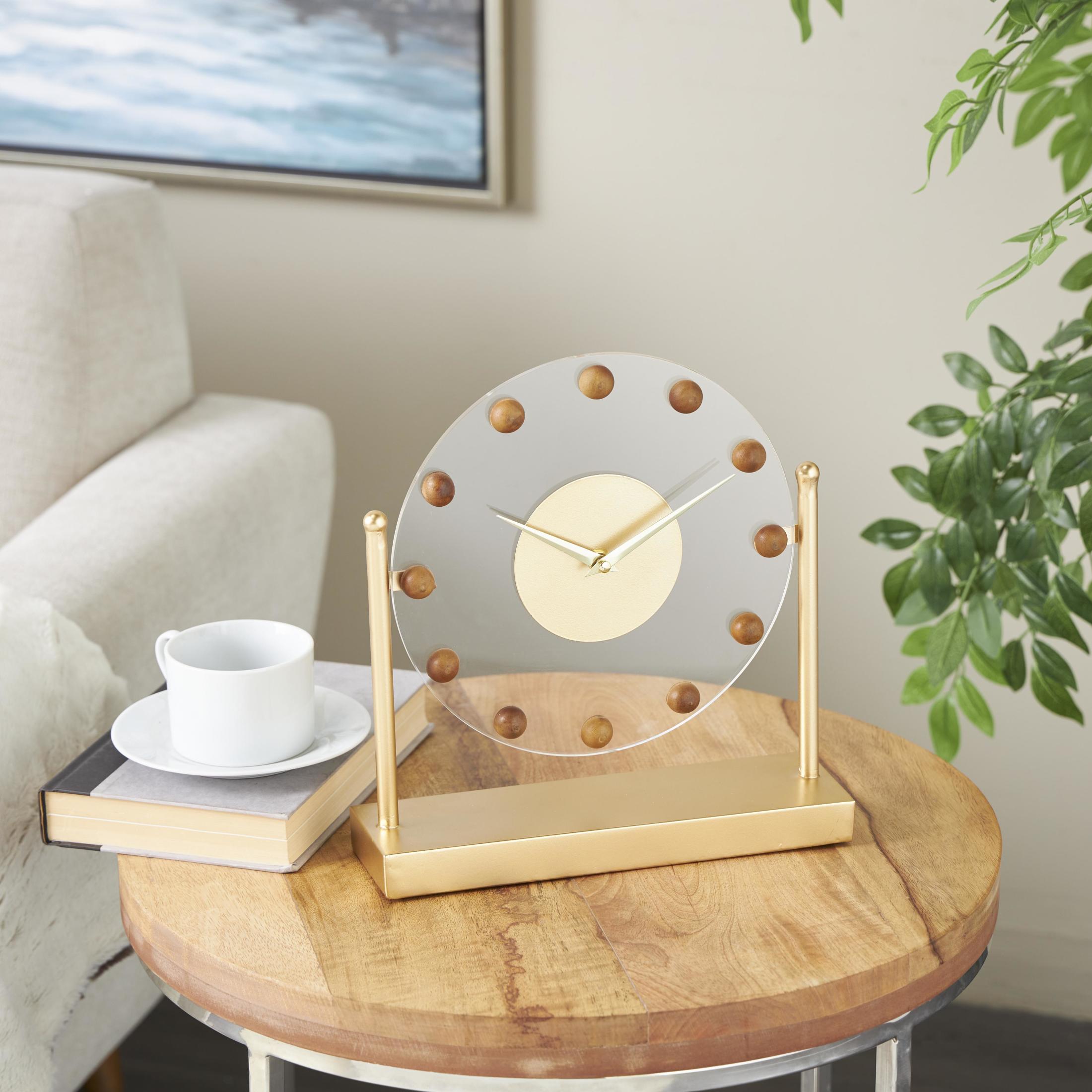 DecMode 12" Gold Metal Acrylic Face Clock with Wood Ball Accents
