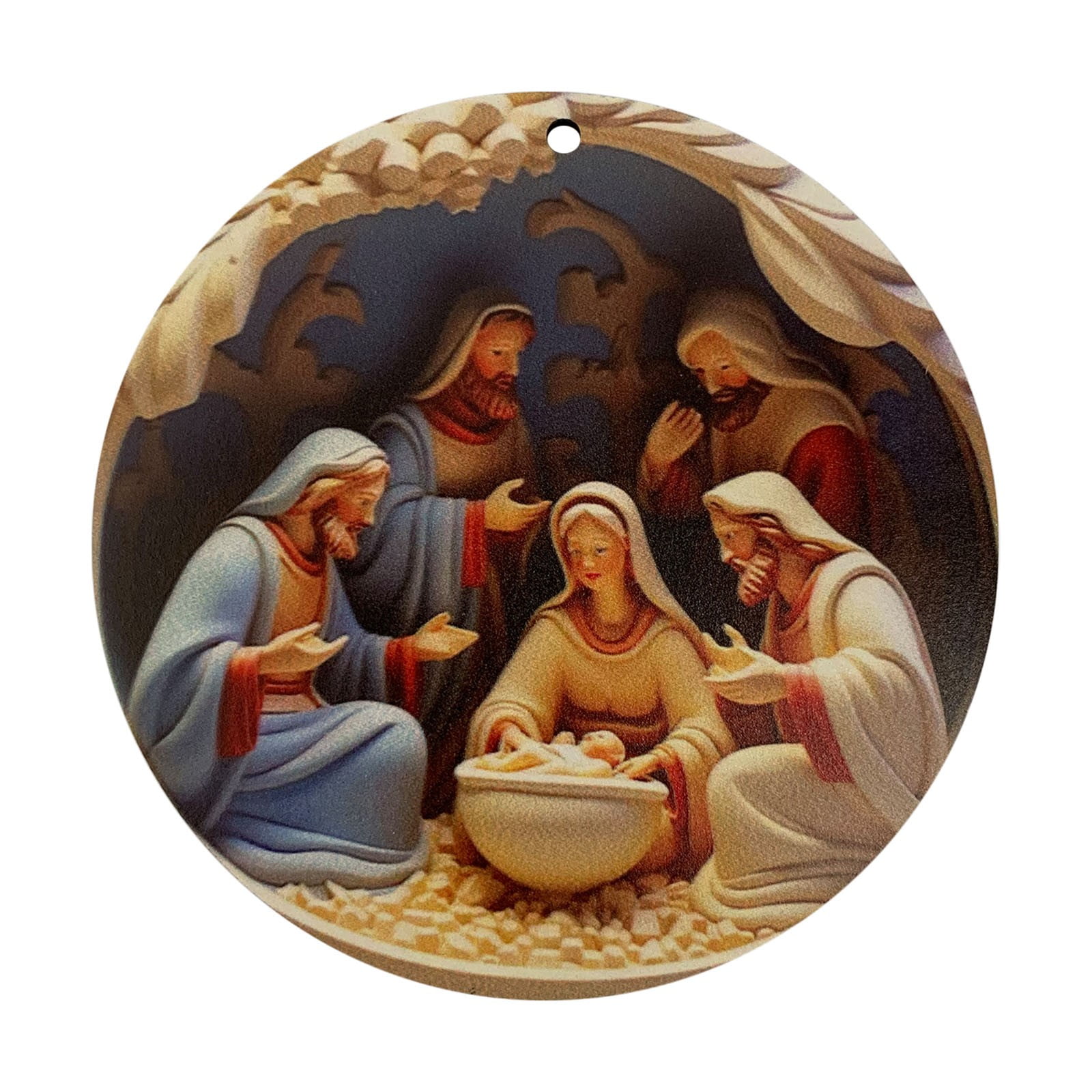 3.15 Round Nativity Scene Christmas Ornament Jesus Print Hanging Pendant Religious Xmas Tree Decor for Christian Holiday Home Party Decoration