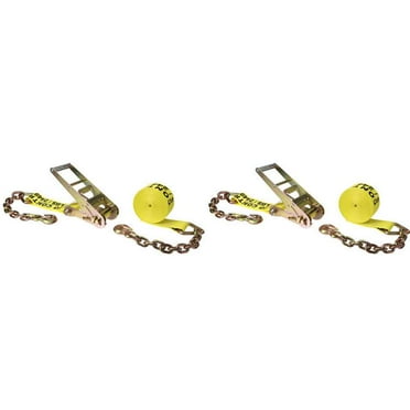 3" x 30' Yellow Ratchet Strap w/ Chain Extensions - 2 Pack