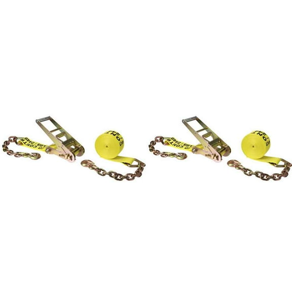 3" x 30' Yellow Ratchet Strap w/ Chain Extensions - 2 Pack