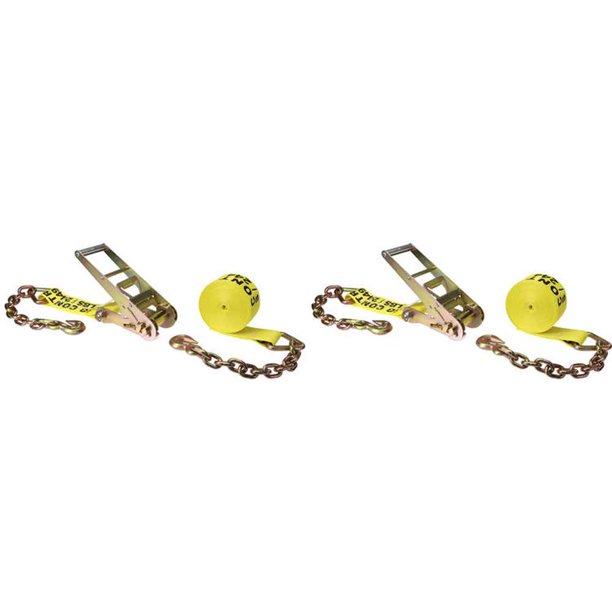 3" x 30' Yellow Ratchet Strap w/ Chain Extensions 2 Pack