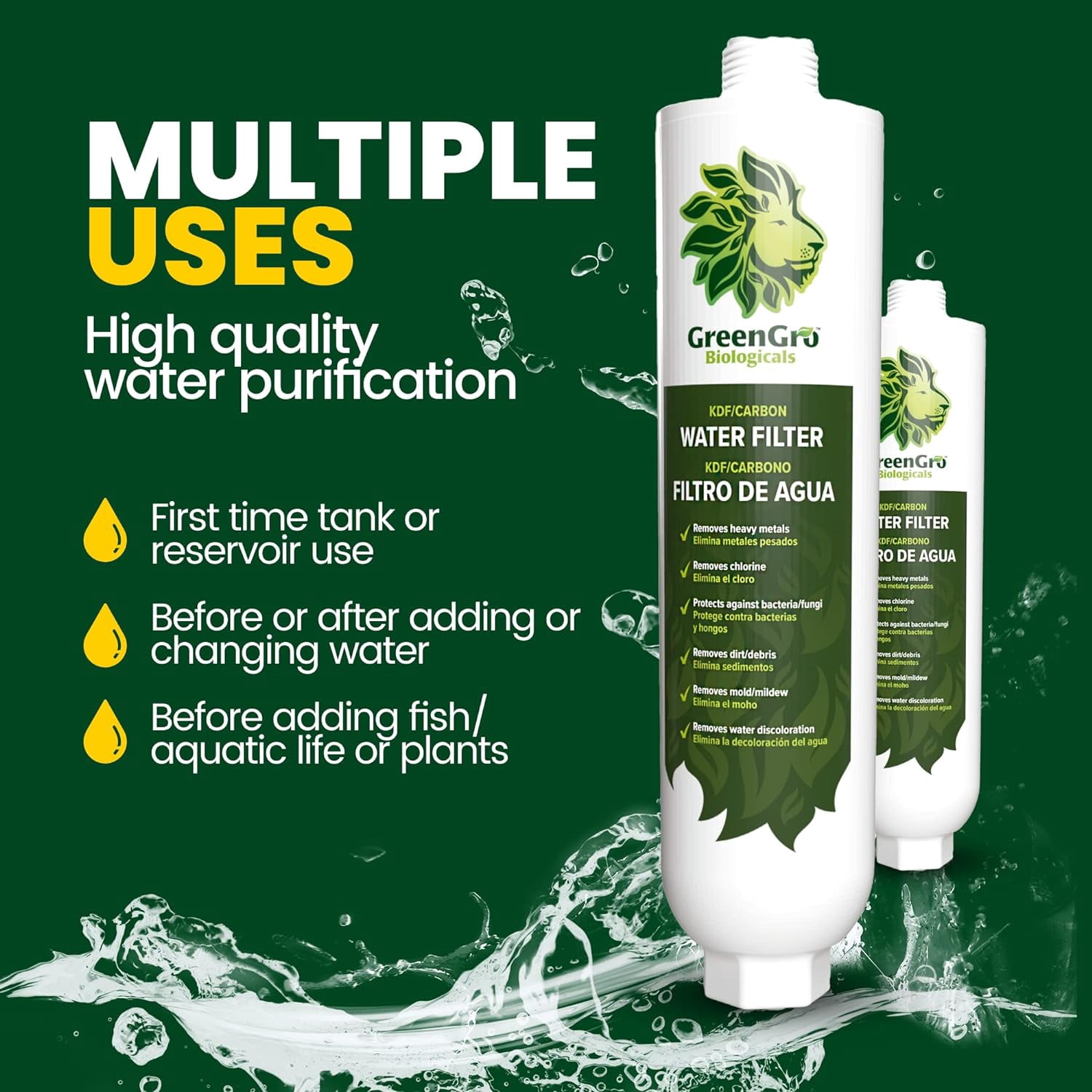 GreenGro Water Filter - Removes Chlorine & Heavy Metals That Can Harm Plants - 1 Filter by GreenGro Biologicals