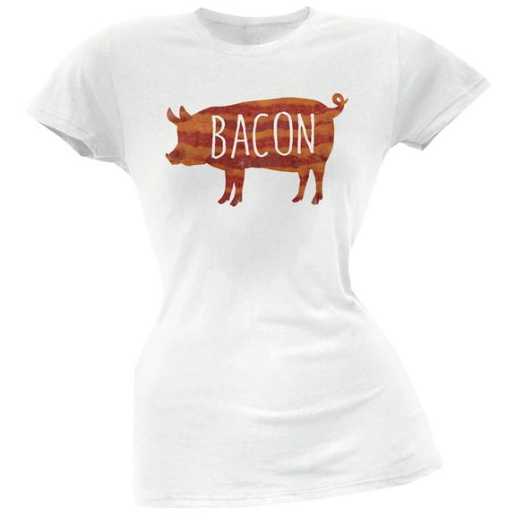 Bacon Pig Silhouette White Soft Juniors T-Shirt - X-Large