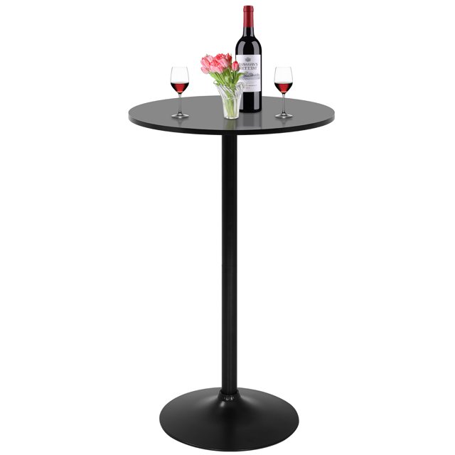 Table de Bar 23,5 Pouces Dessus de Table Table de Cocktail Ronde Table de Pub avec Base en Métal Plateau en MDF Table Moderne à Dessus Haut Table Ronde pour Cocktail, Bistro, Fête, Noir