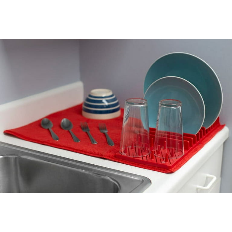 Uxcell Microfiber Dish Drying Mat, 15.75 inch x 11.82 inch Dishes Drainer Mats Dish Drying Pad for Kitchen Countertop-Red