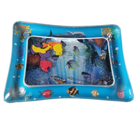 Inflatable Baby Water Mat, PVC Tummy Time Water Mat Fun Activity Play Center for Infants & Kids &Toddlers, Early Education Inflatable Patted Water Play Pad Cushion, 26 x 20'', Blue