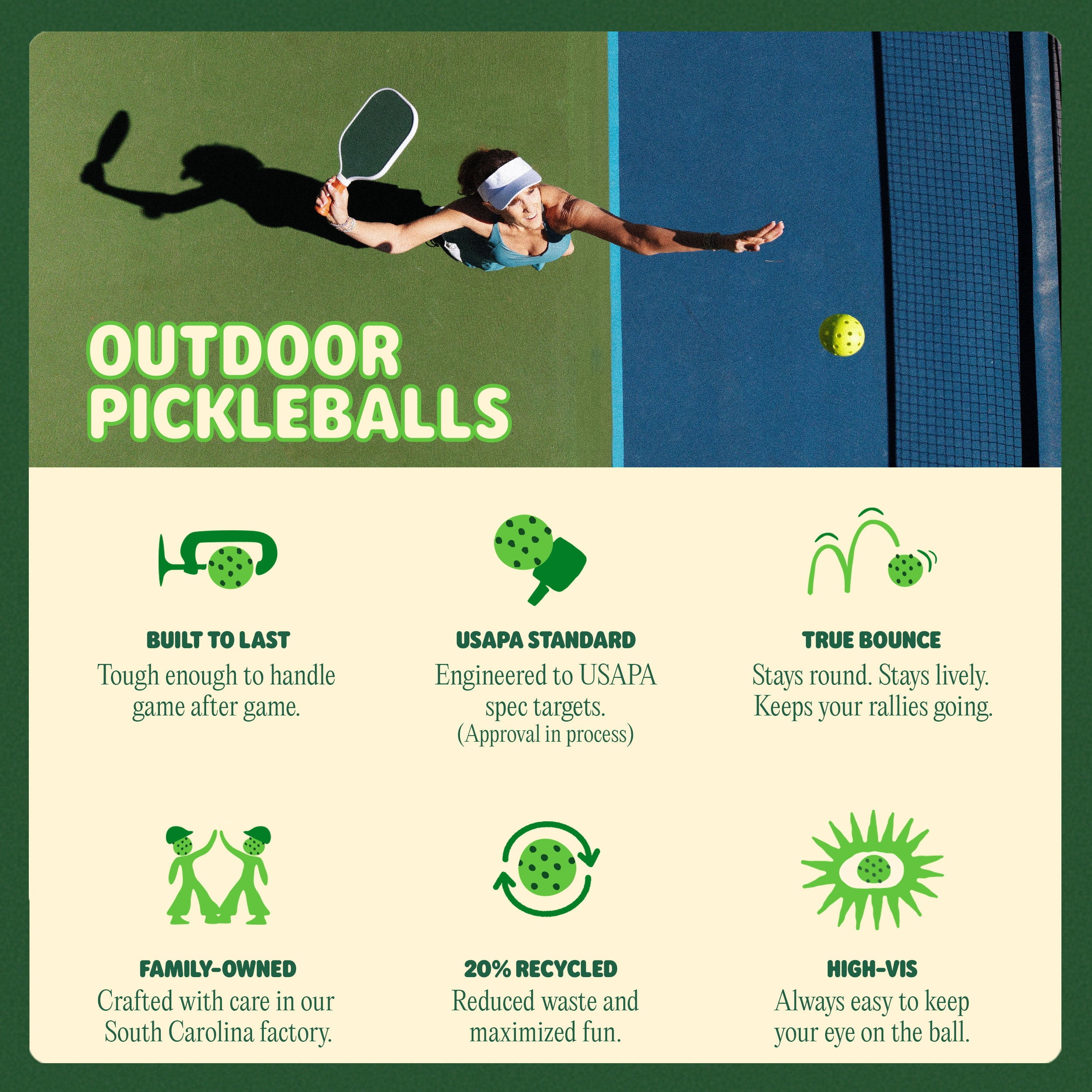 AMP Easy Rally 40 Outdoor Pickleballs, 6 Pack, 40-Hole, Neon Yellow-Green