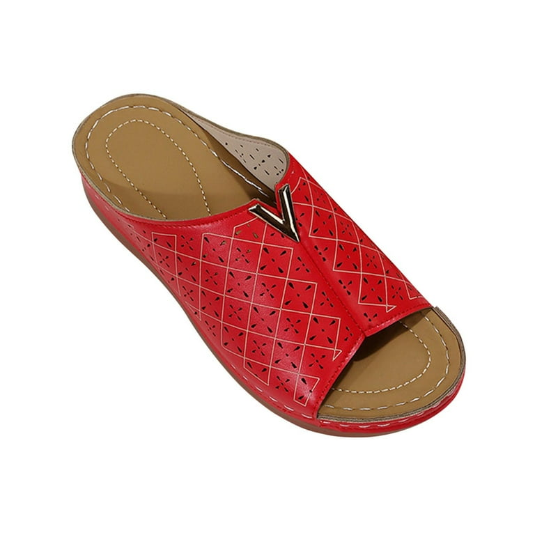 UHUYA Womens Sandals Orthopedic Sandals Cut-out Slope Heel Mules Fish Mouth  Slippers Thick Sole Sandals Red 40 