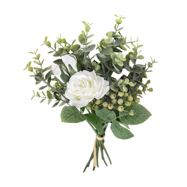 Rosas artificiales de seda, ramo de rosas artificiales para arreglos florales en jarrones, decoración de mesa para bodas y el hogar (blanco)