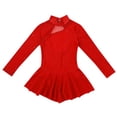 thumbnail image 3 of TiaoBug Robe de Danse Scintillante pour Filles Col Montant en Maille Robe de Patinage sur Glace Spandex Manches Longues Justaucorps de Danse Rouge 12, 3 of 7