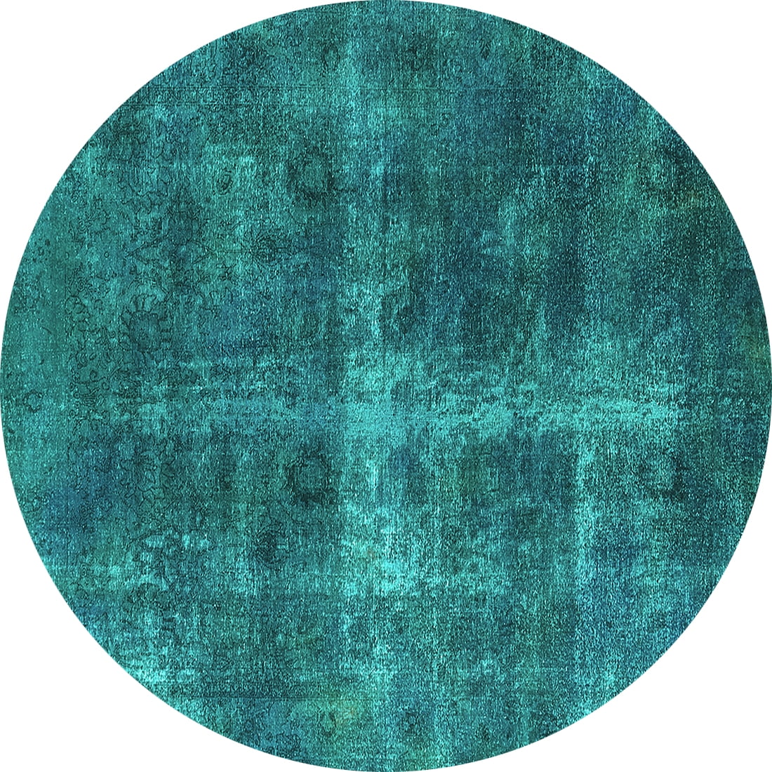 Ahgly Company Machine Washable Indoor Round Oriental Turquoise Blue ...