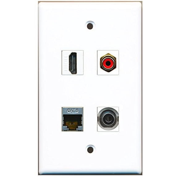 RiteAV - 1 Port HDMI 1 Port RCA Red 1 Port Shielded Cat6 Ethernet 1 Port 3.5mm Wall Plate