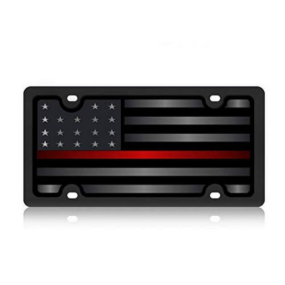 American Flag License Plate with Red Line (Carbon Black)