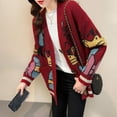 thumbnail image 3 of 2021 New Retro Jacquard Cardigan Sweater Jacket Female Spring Loose Jacket Lazy Style Thick Knitted Cardigan Button Winter Women, 3 of 5