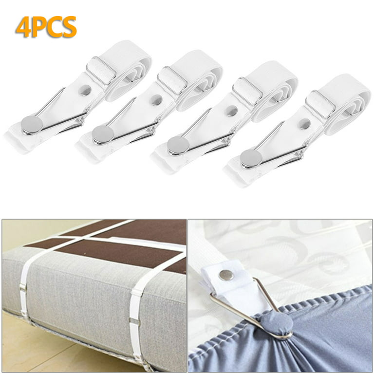 Bed Sheet Straps, 4Pcs Sheet Fastener, Easy to Install Bed Sheet Clips,  Adjustable Fitted Sheet Suspenders Grippers with Non-Slip Clip and Elastic  Band 