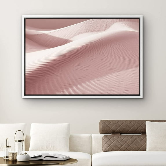 PixonSign Framed Canvas Print Wall Art Pastel Pink and White Sand Dunes Nature Desert Photography Modern Art Southwest Landscape Relax/Calm Ultra for Living Room, Bedroom, Office - 16"x24" White