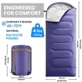 thumbnail image 2 of Sleeping Bag Purple (R Zip) Large(86.6"x32.68") Adult 3 Season Camping Hiking, 2 of 6