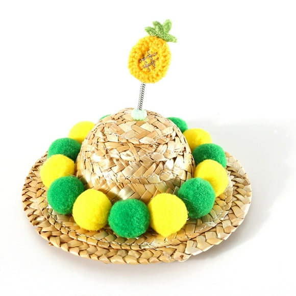 Pet Straw Hat Natural: Cute Pompom Fruit Dog Summer Cap Cat Sun Hat for Outdoor