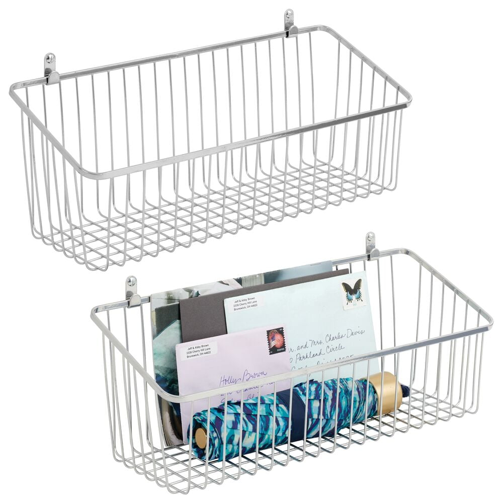 mDesign Metal Wire Wall Mounted Storage Organizer Basket Bin for