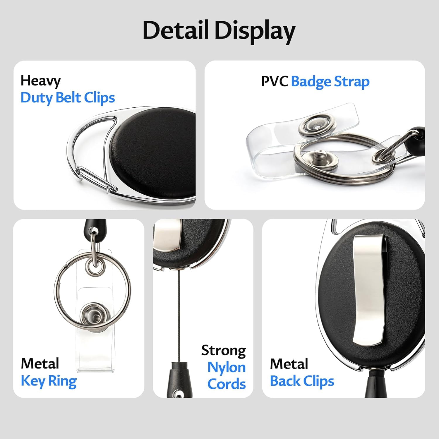 20 Pack Retractable Badge Holder with Carabiner Reel Clip, Badge Reel Bulk ID Card Key Holder with Ring, Sturdy Black Key Chain Extender for Office Work Employee
