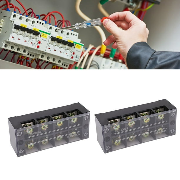 2 Piezas Bloque de Tira de Terminales 100A 600V Gran Corriente Fácil Cableado Circuito de Tierra Bloque de Terminales para de Distribución de Energía de Iluminación