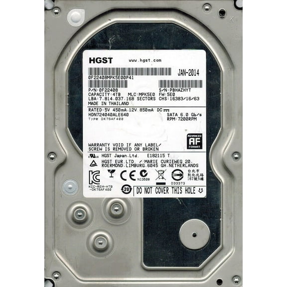 HGST HDN724040ALE640 P/N: 0F22408 MLC: MPK5E0 4TB