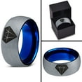 thumbnail image 4 of Tungsten Diamond Gemstone Adamantine Isometric Crystal Band Ring 8mm Men Women Comfort Fit Blue Dome Brushed Gray Polished, 4 of 4