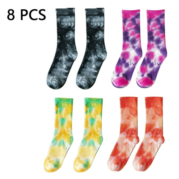 KunMing 4 Pairs Casual Tie-dye Soft Cotton Crew Socks Cushion Novelty Funny Athletic Socks For Men Women