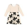 thumbnail image 5 of Abcomgle Girls Fall Dress Size Size 7-8 Casual A-Line Long Sleeve Tshirt Dress Bownot Graphic Crew Neck Girls Skater Dress Swing Dresses for 4-14t Kids 11-12 Years,Light Brown, 5 of 5