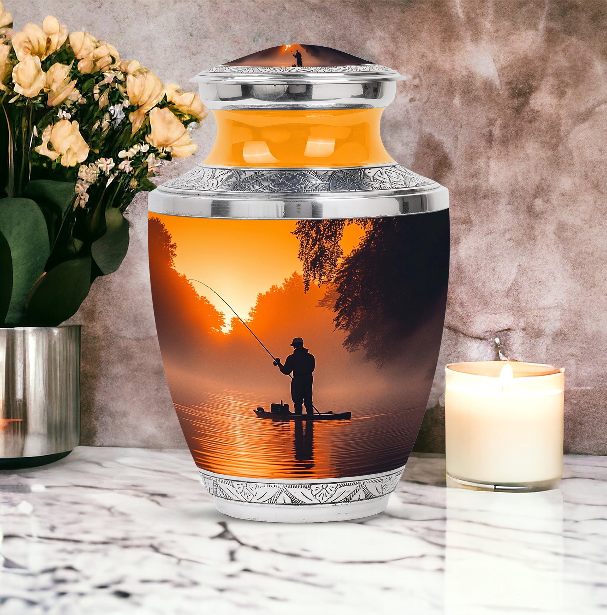 YATHABI Fisherman Cremation Urn - Large Urns For Human Ashes Adult Female - Cremation Urn For Ashes Adult Male - Memorial Funeral Urns For Women - 10 Inch