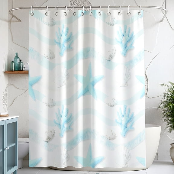 Auckpure Ocean Blue Starfish Shower Curtain 72x72 Inch, Coastal Bathroom Decor with 12 Hooks, Waterproof Fabric