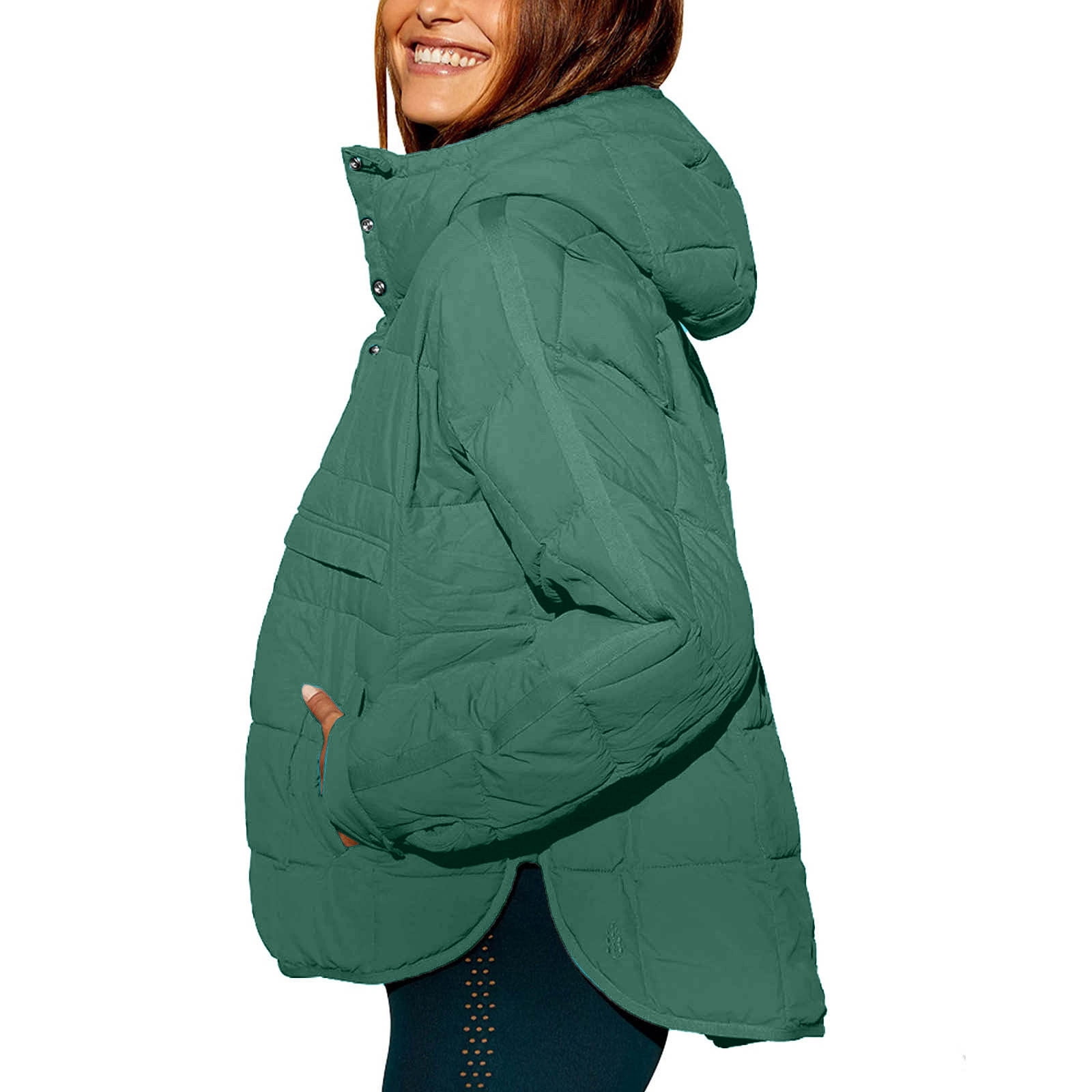 GEWSEY Quilted Puffer Jacket Womens with Hood Packable Pullover Jacket Lightweight Oversized Winter Warm Padded Coats (Dark Green, M)