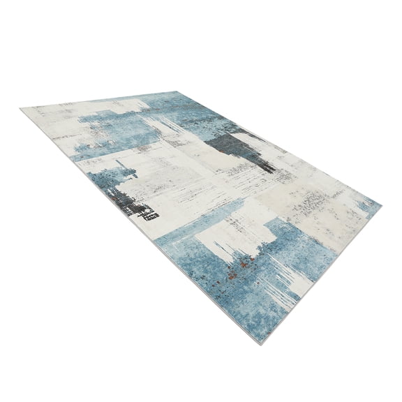 Area Rug Modern Abstract Beige Blue Carpet Non-Slip Non-Shedding Spot Resistant Soft Floor Mat for Living Room Bedroom Dining Room Office Hallway Entryway, Size 4x6 FT